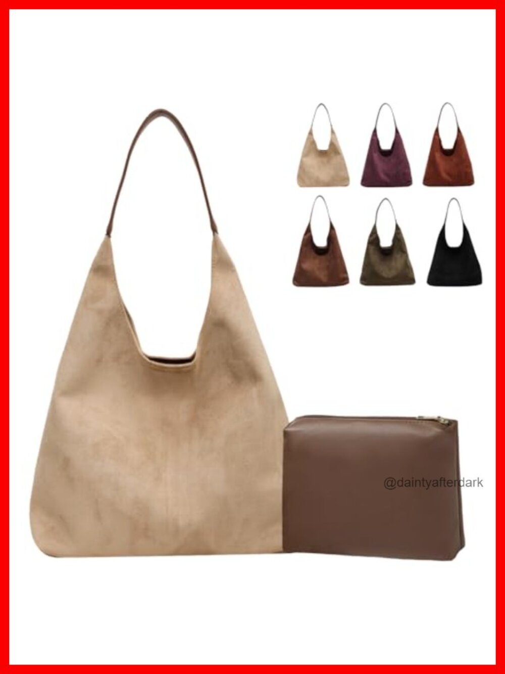 Faux Suede Tote Bag for Women Slouchy Hobo Shoulder Purse